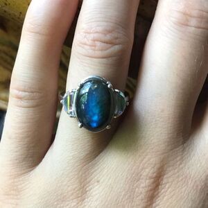 Natural Labradorite Mystic Topaz Sterling Silver Ring Size 7